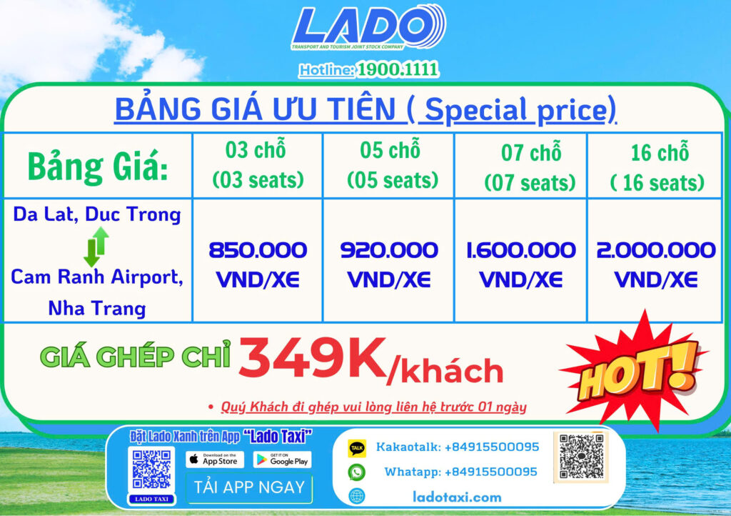 LADO TAXI THÊM TUYẾN CAM RANH , NHA TRANG – ĐÀ LẠT VÀ NGƯỢC LẠI